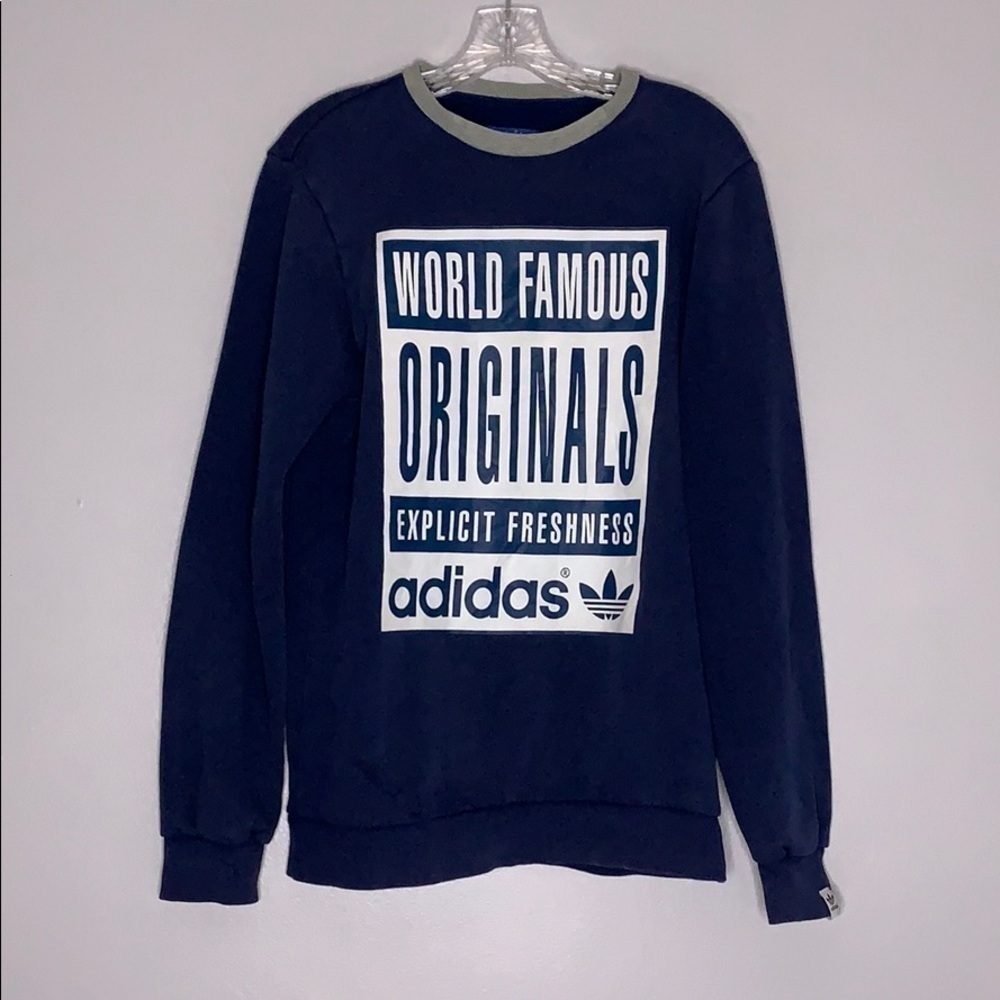 Vintage 90s Adidas Originals Crewneck large logo navy white mens small pullover